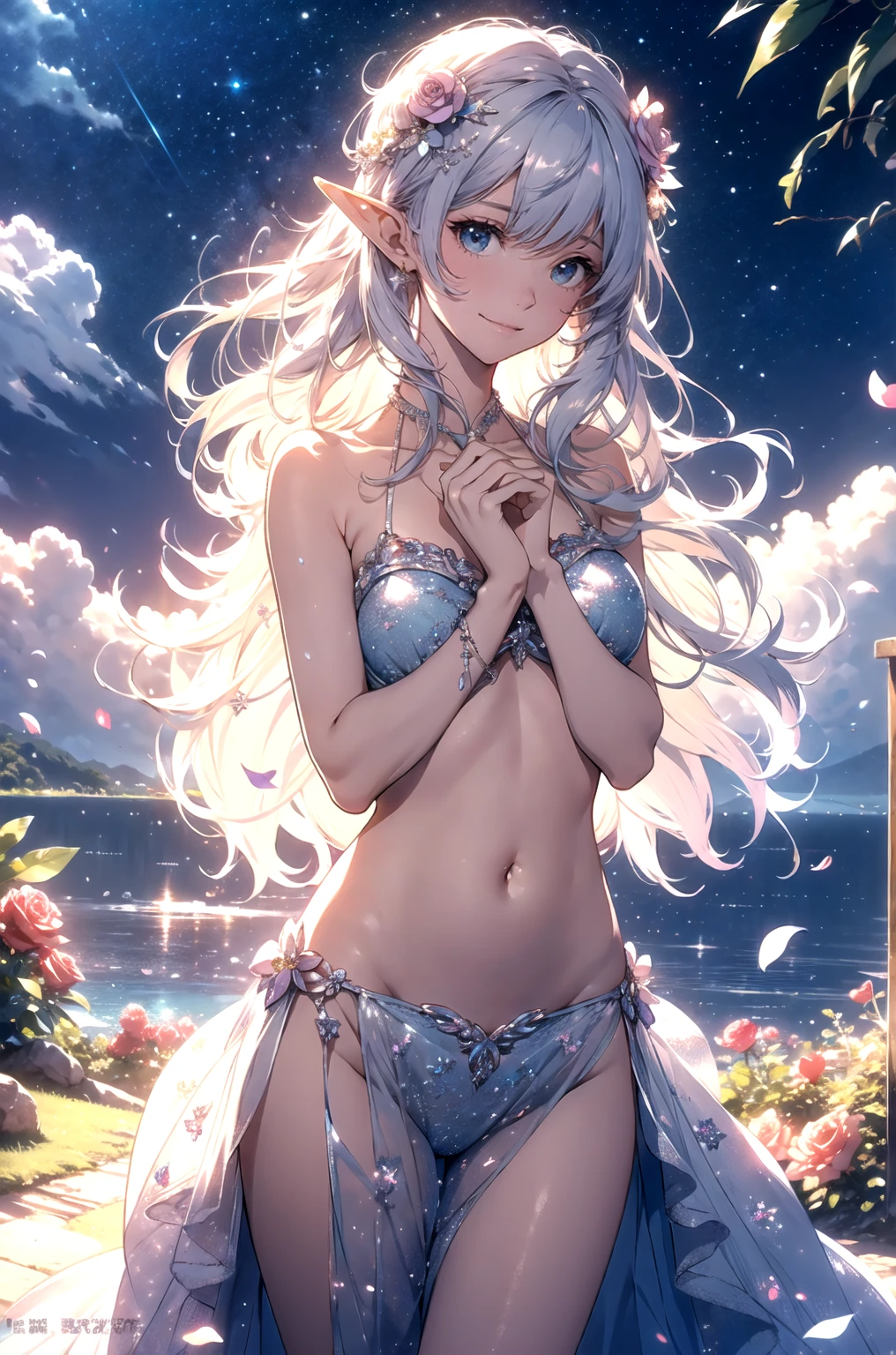 ((8k, Highest quality, masterpiece: 1.3)),Ultra-high resolution,(1 girl, alone), (Color changing eyes, Ultra-detailed, Expressive brilliance, Glitter, Glowing Eyes), Highly detailed eyes, Highly detailed face, Random Hair, ((pastel colour)),A joyful young woman with pastel lavender hair styled into loose waves, standing by the window in her sun-drenched bedroom during a bright afternoon. She is wearing a white bikini with gold accents that shimmer in the light. The camera captures her from behind as she gazes out the window, her body slightly arched to emphasize her curves. As she turns around, she strikes a new pose by sitting on the windowsill with her legs drawn up to her chest, her arms wrapped around her knees while she smiles warmly at the camera. The sunlight streams through the window, casting a golden glow on her skin and creating a serene, ethereal atmosphere.

