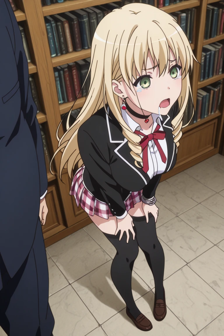 score_7_up, anime screencap,
1girl, solo, closed mouth, light smile, blush,
long hair, brown hair, brown eyes,
HarukaUniform, blue jacket, white shirt, red necktie, green armband, white gloves, pencil skirt, blue skirt, brown pantyhose, long sleeves, high heels
(nsfw:1), (Uncensored:1), score_9, score_8_up, score_7_up, score_6_up, score_5_up, score_4_up,
 gangbang, 1girl, solo forcas, Simple background,  depth of field, indoors,
4+boys, Gangbang, Group Sex, Multiple Boys, Multiple Penises, black boys, no face boys, Men in black,
hetero, sex, group sex, oral, fellatio, irrumatio, deepthroat, rough sex, aggressive, doggystyle
spread legs, spitroast, sweat, gangbang, double penetration, triple penetration, cum on face, cum on clothes
bukkake, blindfold, hair pulling
cowboy shot , 
blurry background, train station, rail tracks