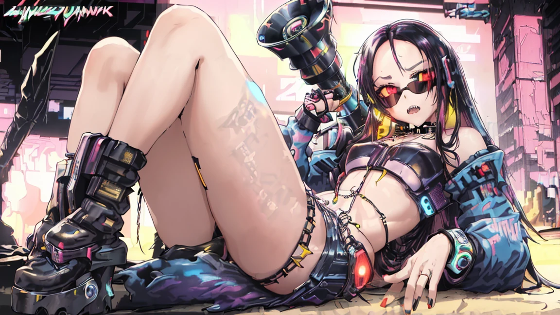 doom,meaty thighs,Poster publicity style,Mecha display,C cup,wear glasses,short shorts