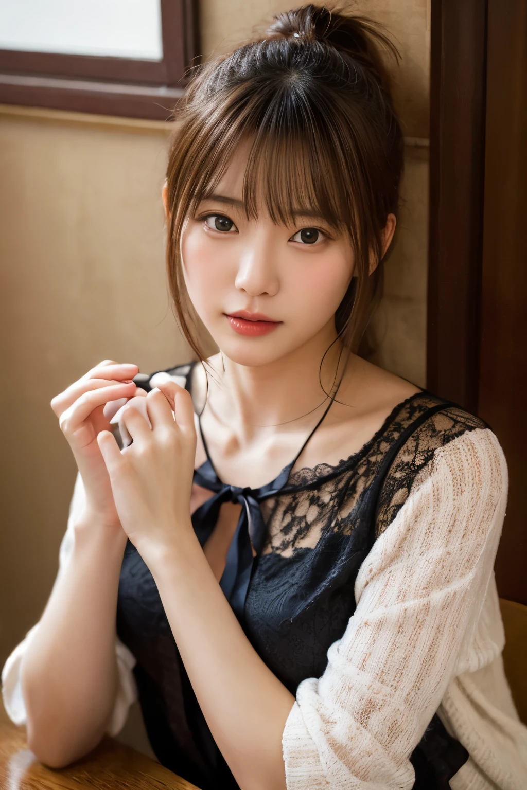 (8K、top-quality、masterpiece:1.2)、(reallistic、フォトreallistic:1.2)(ultra-detailliert、hight resolution)Mastepia, Best Quality, japanaese girl,1girl in, 8K, Raw photo, top-notch quality, Mastepia, nffsw:1.2, exceptionally detailed RAW color photo, professional-grade photograph, (Realistic, フォトreallisticです:1.37), (highly detailedskin:1.2), 超hight resolutionな, (lenz 50mm), Exquisitely Detailed Eyes,Staring at the viewer,Romper、With 1 girl (There are many elderly people:1.4), Beautiful face, kawaii,(Smile:1.05),(35 year old, wide-hips,Straight hair, (Short hair), Black eyes, white fine skin,small mouth, high cheekbones (Definition),Suits、top-quality:1.3), (Ultra detailed 8K cg:1.2), (ハイパーreallistic:1.35), (フォトreallisticです:1.45), (Realistic:1.4), Cowboy Shot,1 beautiful Japanese girl, , (sitting on the desk:1.1), (Female Teacher Figure:1.4), (The background is a school classroom with many students...:1.1、),