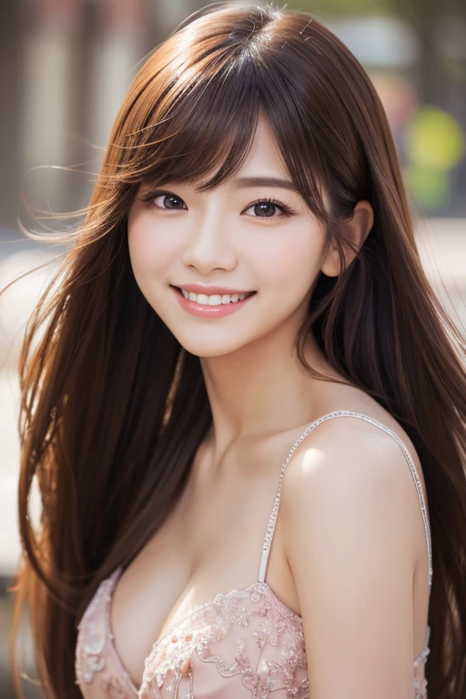 Tabletop, highest quality, figure, Very detailed, In detail, High resolution, 8k wallpaper, Perfect dynamic composition, Beautiful fine details, Off the shoulder、casual wear,Medium Hair,Huge breasts, Natural color lip, Bold sexy pose,smile,Harajuku、20-year-old female、cute、sexy shot looking at camera,rift,Close-up face,