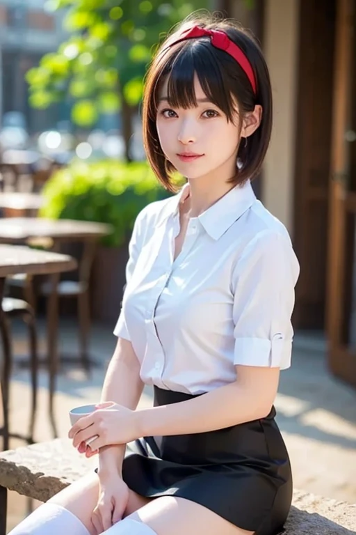 ((top-quality、​masterpiece))、Raw photography、8K、top-quality、 超A high resolution、Beautiful face in every detail、Realistic human skin、Gentle expression、front-facing view、Farbe々From an angle、realisitic、Photorealsitic、cute little、a short skirt、cute school girl、Japan schoolgirl wearing uniform、Surreal High School Girl、(wrist watch)、in the classroom、window、(smile),((large breasts)),((panty)),((bob cut)),(looking at camera),
