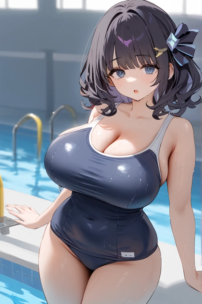 (Perfect hands, Perfect Anatomy:1.4), Satin Ruiko, (Navy blue school swimsuit:1.5),(Hairstyle is a princess cut..:1.5),(Black hair:1.4), Blue eyes, (short hair flap:1.5),(A dark-haired:1.4),Long hair,(Long straight hair:1.4), Hair Ornament, (1 white flower decoration:1.4),(Tsurime:1.4),(parted_Lips:1.4),(Princess Cut:1.4),(Large breasts:1.4),(Hands behind the body:1.4),
(Evil smile:1.4),Hands behind the body,Hands behind the head,20yr old,小柄,
(Looking at Viewer:1.3),(View from below:1.1),
(swimming pools,in poolside:1.4),
BREAK (hime-cut:1.4),(masterpiece:1.5),(very precise details,Ultra High Resolution:1.4),the Extremely Detailed CG Unity 8K Wallpapers,(Realistic,Photorealsitic,hyper realisitic:1.5),(Curve,Model,glamor:1.5),Beautiful breasts,Farbe_aberration,beautiful detailed shadow,Beautiful eyes,Beautiful body,Beautiful skin,beautifull hands,(Aesthetic Anime Eyes:1.4), (Hairstyle is a princess cut..:1.5),
(Illustration:0.8), (Beautiful detailed eyes:1.4), extra detailed face, Perfect Lighting, extremely details CG, (Perfect hands, Perfect Anatomy:1.4),