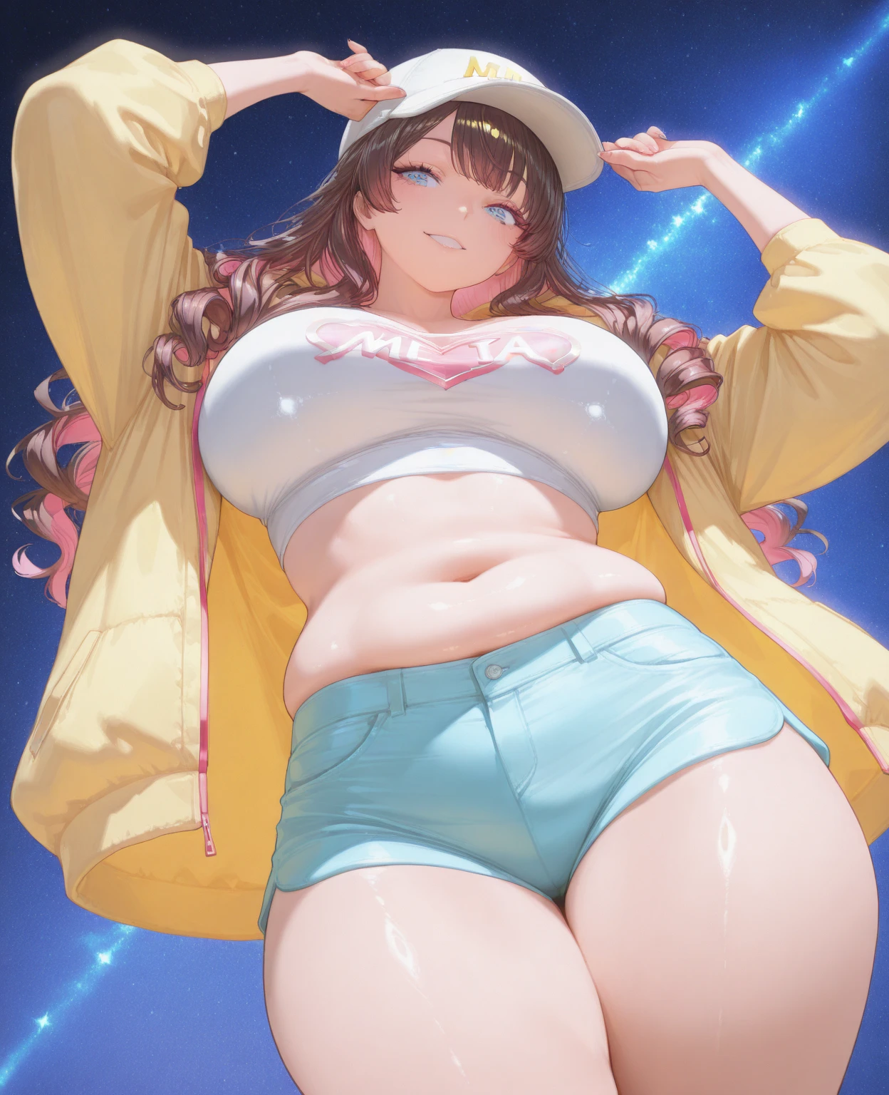 Masterpiece, Superb ,, 1girl, solo, looking at the belly, blushing, smiling, big breasts, pregnant belly, cleavage, pregnancy, pregnancy, erotic lingerie, open cleavage, armpits, white bra, white panties, tassels, behind the arms, ice silk bra, moles on the breasts, ice silk tong, vision (Genshin influence), buttocks, open belly, open belly, open belly bikini, big belly, unobstructed