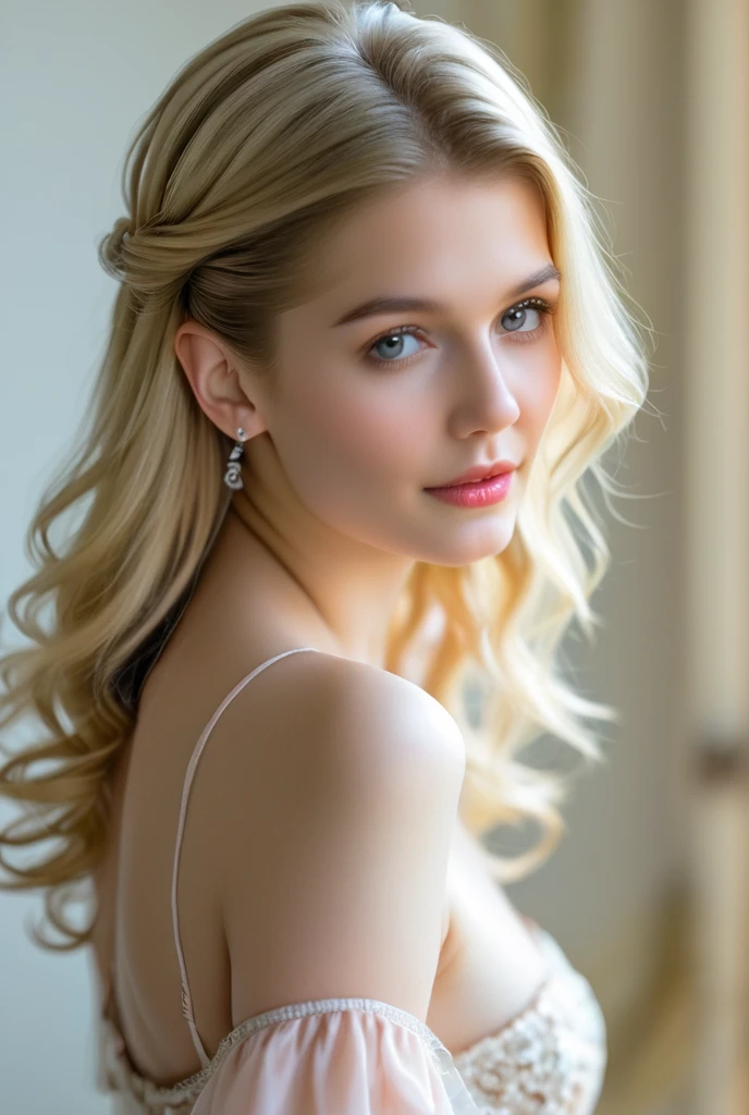 1 fille, 独奏, Longhaire, High resolution, boobs, blue eye, cheveux blonds, jewels, Parted Lips, Earrings, Langue Sortie, Next to, From top to bottom,