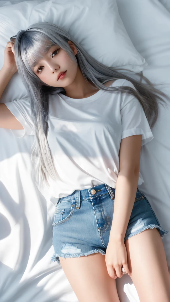 blond girl with white hair sitting on a bench with her legs crossed, perfect white haired girl, anime girl in real life, realistic young anime girl, with white long hair, girl with white hair, with long white hair, girl with short white hair, korean girl, realistic anime 3 d style, anime barbie in white, hyper realistic anime, pale hair, in white clothes