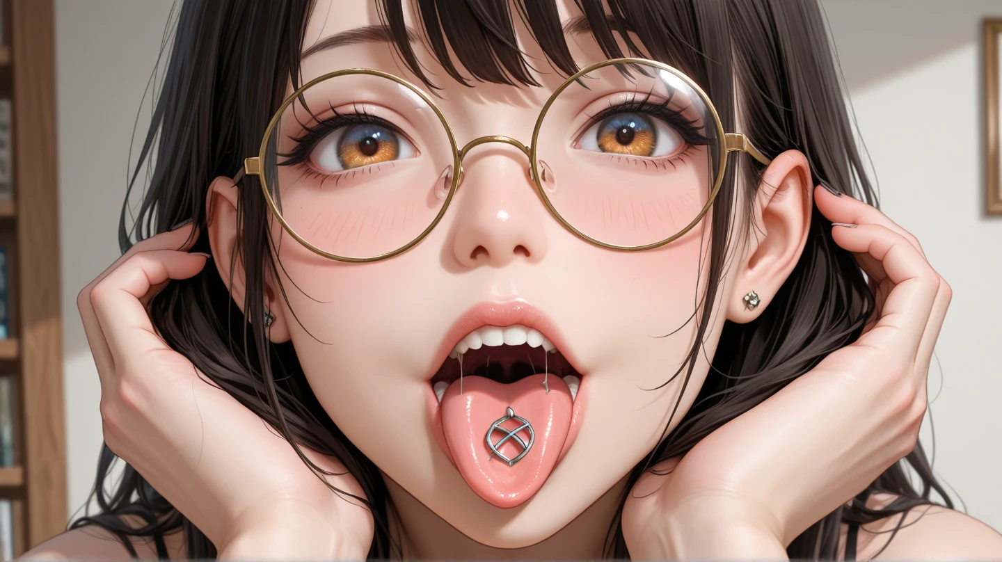 One lady,15yo student,((cum in mouth)) ,(Braids,Frameless glasses), ((cum on tongue)), ((close up of face))((I'm opening my mouth)),tentaculata