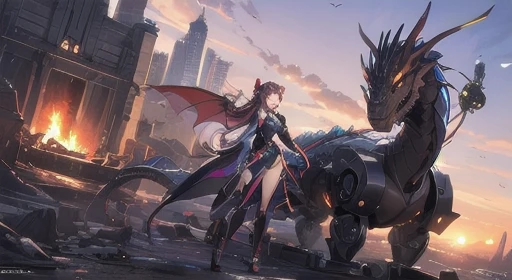(Highest quality), Detailed Background, sf,Mechanical Arm,girl, Monster Army,