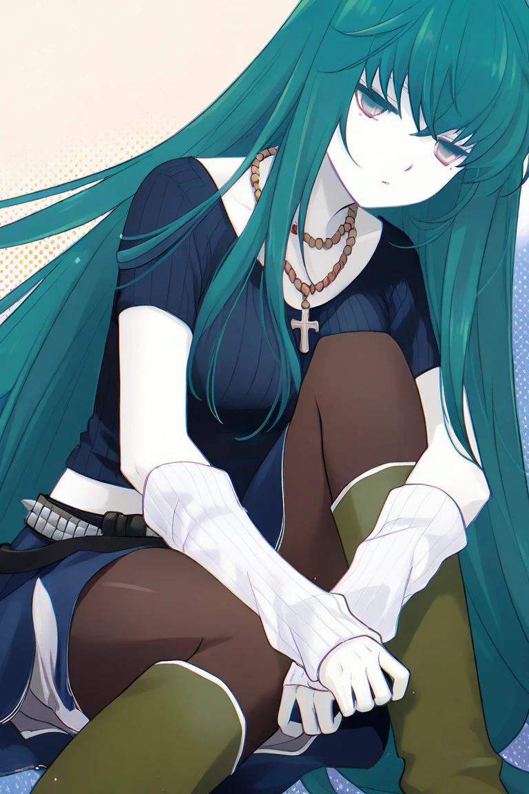 score_9, score_8_up, score_7_up, 1girl, solo, medium breasts, jellal_fernandes, blue hair, black eyes, long hair, tattoo, facial mark,smiling, blushing, black, tight Sleeveless turtleneck vest, barefoot, midriff, black skirt, lying on back, cowboy shot, looking at you, field, medieval village, from above