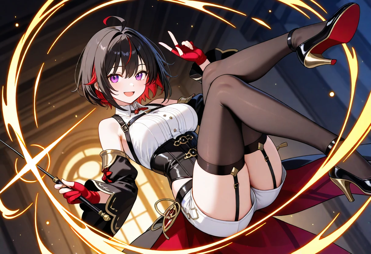 Short Mini Dress,Hair covering eyes,(Large Breasts),Bikini,Shy,Exceed,Thick Legs,From bottom camera angle,Fascinating three-dimensional,Fascinating three-dimensional,Stand in front of the hotel,Black clothes,Black Hair