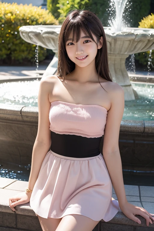 hkgirl, sun dress, short hair, casual pose, (extremely delicate beautiful piece), (masterpiece), 1girl, pink skirt girl, pronounced bumps, high detail, open waist, feminine expression, beautiful clear eyes, green eyes, delicate necklace, delicate earrings, fairy ears, simple blurred background, extreme detail description, beautiful, charming, (ulzzang-6500-v1.1:0.5), (pureerosface_v1:0.5)