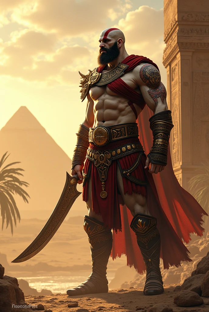 Create a goat-headed gladiator with a good physique and blood-stained Roman armor with a silver and gold sword. , diamond-encrusted armor . The background landscape is the desert with its pyramids and pile of bleeding dead people on the floor that this character left behind. , your name should be in front , her name is JAJULI . The character is masculine and with many muscles.