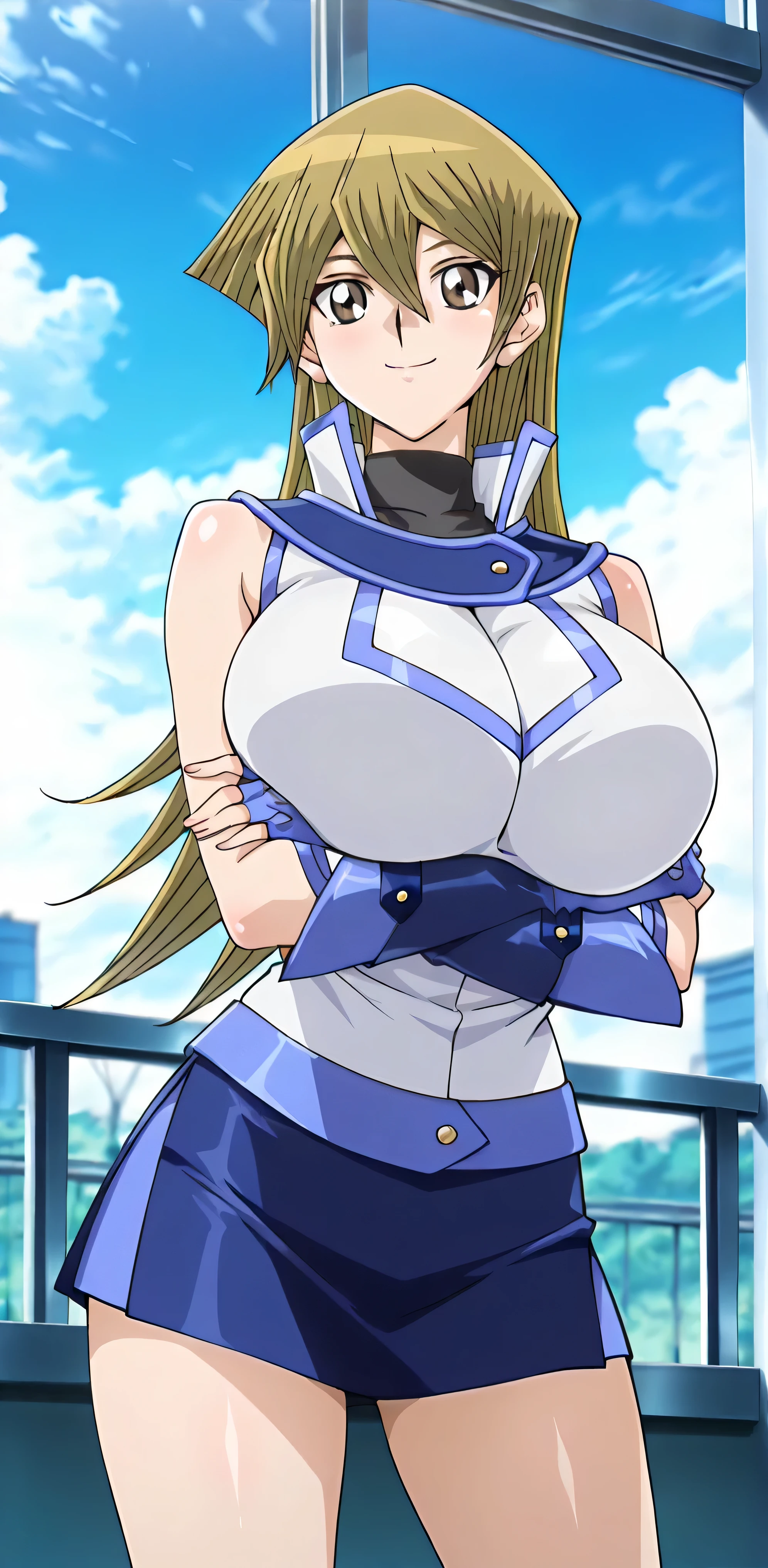 Belldandy, huge_breasts, blue_eyes, brown_hair, (facial_mark:1.3), <lora:Belldandy:.5>