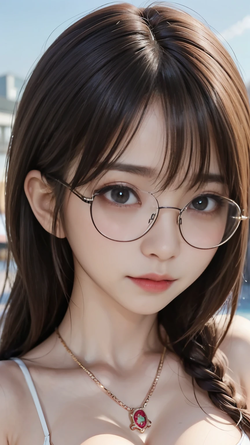 ( top quality, The best illustrations,high resolution:1.2),(Villain of demon:1.1), ( Witch:1.5),(evil:1.5),( horror fantasy:1.5), (((Well-trained abdominal muscles))),(Fatal Beauty,Attractive beauty) ,(A supple and powerful physique),(Sensual charm),(Mysterious charm:1.1),(Captivating silhouette), (ink and watercolor:1.5),(Ominous Scenery :1.5),(A lot of dust rises:1.5),(wonderful:1.5),(top quality,masterpiece:1.5), (Powerful figures:1.1、Big Breasts:1.3) 、 ((((Glasses,braids,close up sexy shot, cute, Evil Ruby's Cursed Necklace )))),(((Glasses、Big Breasts,braids))),pretty face, raise my eyebrows , ,(Fatal Beauty, charming beauty ) ,(Mysterious charm:1.1),(Big Breasts、Attractive silhouette), HD texture 、High Quality Shadows, beautiful and delicate face 、 Beautiful and delicate sticky liquid dripping from eyes 、 ray tracing 、 20th generation、 cute K-POP girl、( The Face of Korea )、Thin face、( Ulzan-6500-V1.1:0.6)、 The face of pure loss _v1 , ( beautiful and delicate face , beautiful and delicate eyes, Perfectly Balanced Face , high definition skin , detailed skin, The optimal ratio is 4 fingers and 1 thumb :1.25)、 dslr、 One Beautiful Devil Woman from Hell, seductive girl , Real Girls, Gurwitz, Gurwitz-style Artwork , Girl Roleplay, Realistic 3d style, cgstation Popular Topics,, 8K portrait rendering ,(truth,truth:1.4),(Girl in Glasses :1.2)、cheek、 glossy lips、sexypose, Perfect Ass, cute face, Sexy Face, Sexy Body, a close up of a woman in a bikini posing for a picture, artwork in the style of guweiz, realistic young anime girl, 3 d anime realistic, guweiz, photorealistic anime girl render, hyper realistic anime, realistic anime 3 d style, photorealistic anime, hyperrealistic schoolgirl, anime realism style, anime girl in real life