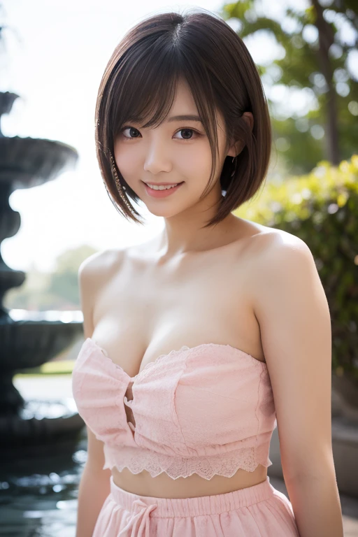 (highest quality:1.5)、(Realistic:1.5)、(1 person:1.5)、(Upper Body:1.5)、Very detailed、High resolution、8k wallpaper、、Small breasts、Natural color lips、Cute Smile、Japanese women、20-year-old girl、Beautiful and elegant face、Perfect and beautiful face、Big eyes、Brunette eyes、Beautiful and elegant face、Natural double eyelids、Natural Bangs、Beautiful thin nose、Beautiful Skin、Chestnut Hair、Medium Bob Hair、Short Hair、Natural Bangs、Perfect and beautiful face、Slim face and figure、(Looking at the camera with a cute expression)、Bright lighting、Professional Lighting、Forward lighting、Cute Smile、Summer blue sky、Grass park on the mountain、Look at the viewers、Low-angle composition、(Staring at the camera with a cute expression)、(Lighting the face)、Bright lighting、Professional Lighting、Forward lighting、Cute Smile、Beautiful clavicle、Beautiful feet:1.2、Smooth Skin、Beautiful cleavage、White floral dress、Sit on the grass、wariza, Place your hands between your legs、Beautiful thighs、Sit down、Leaning forward、Shots from low angles、Girl sitting、seiza、
