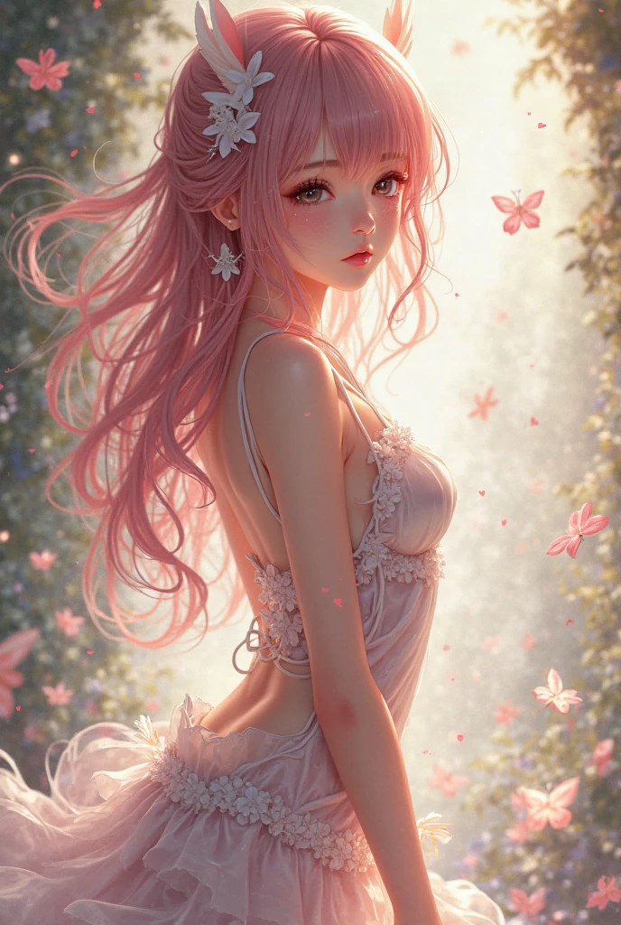 elvish ears,Green suit,Long legs,Colorful butterfly wings,Skysky,Moon,Fly hand in hand with girls