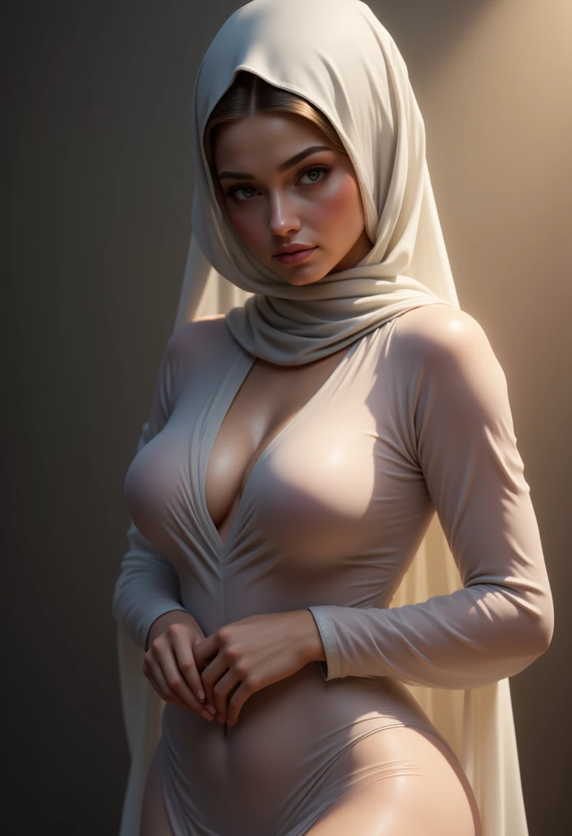 1girl, smile, ((naked)) (((big breast))), (hijab), armpits, (((bokeh))),depth of field, cute face, looking at the viewer, masterpiece, model shoot style, cleavage, full body portrait, sexy pose, ((8k, RAW photo, highest quality, masterpiece), High detail RAW color photo professional photo, (realistic, photo realism:1. 37), (highest quality), (best shadow), (best illustration), ultra high resolution, highly detailed CG unified 8K wallpapers, physics-based rendering, cinematic lighting),