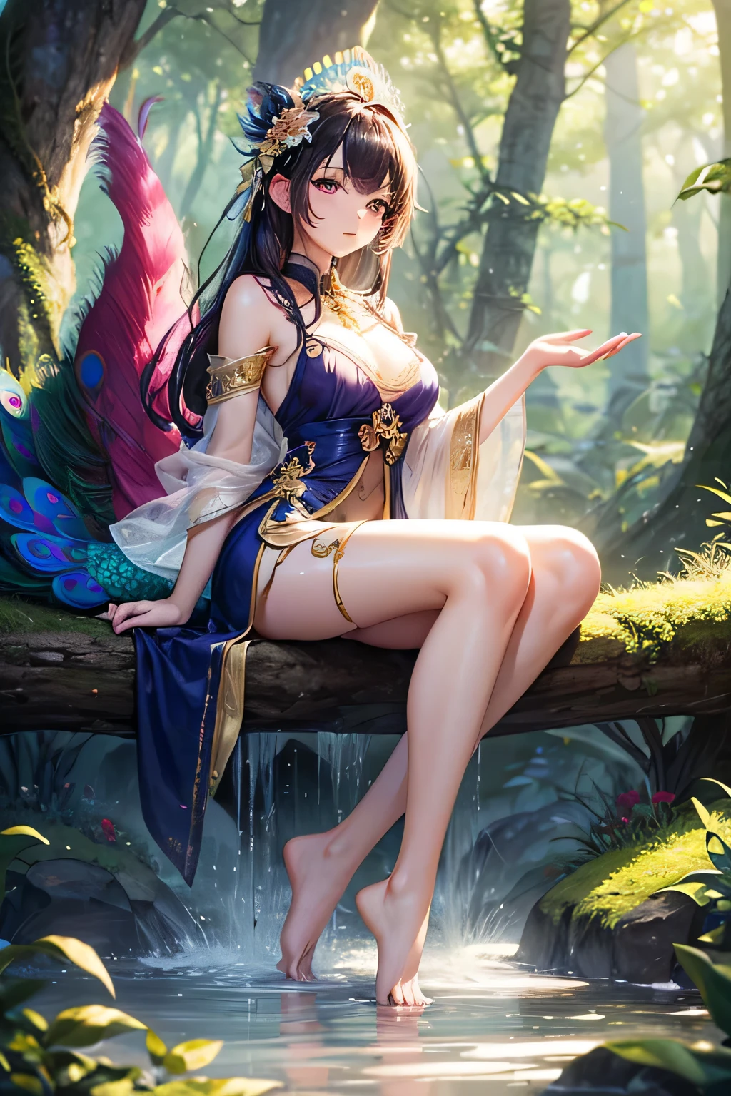 Beautiful goddess, beautiful eyes, red lips, elf, medium breast, beautiful dress, no panties(vagina), clouds effect, butterflies, sitting on stone, jungle vibes, cinematic lighting, sparkle effects, masterpiece, Amazing, sexy goddess, best quality, high resolution, extremely detailed, ultra realistic, 8k