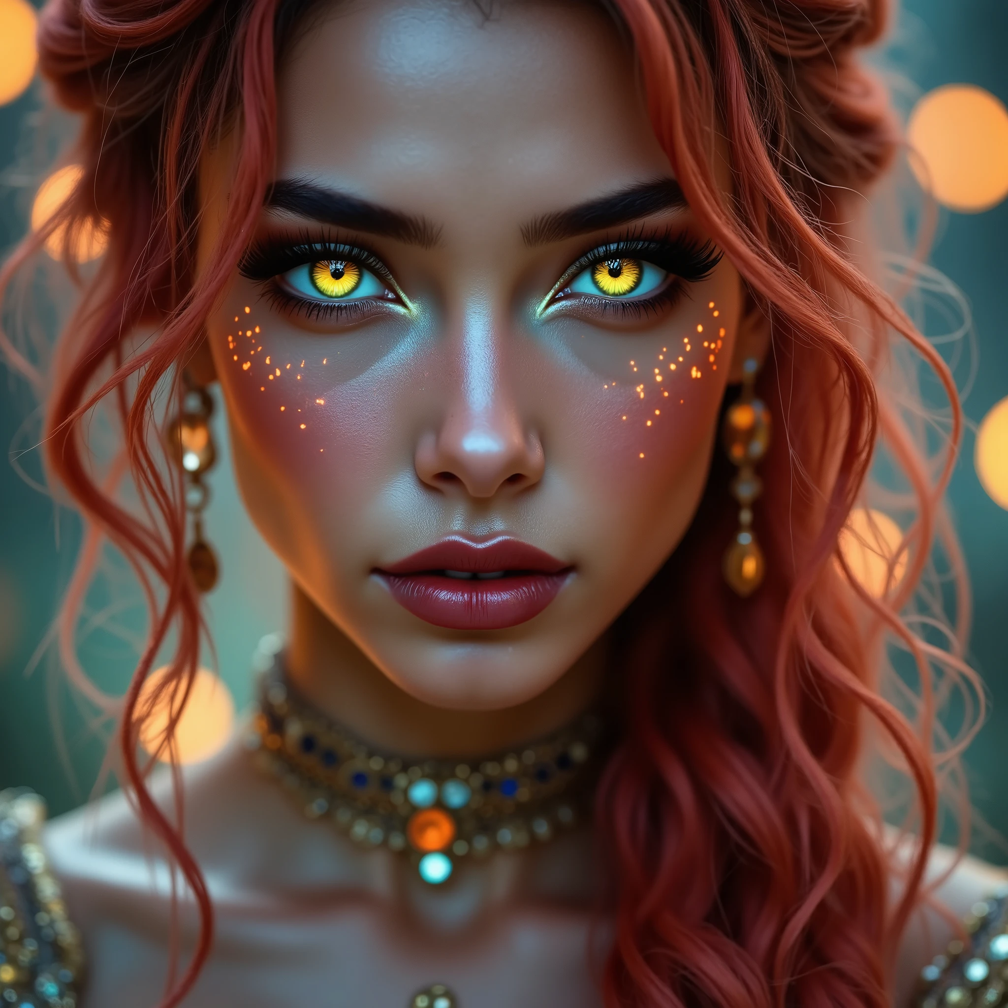  [Style: "masterpiece, realistic, (photorealistic Realism), ultra-detailed, Hyper high resolution" - "(Hyper quality, intricate ultra-detailed digital art)"](Key Directive: - ("The priority is the anatomical accuracy and texture of the materials" - "Ultra-sharp human eyes with biological accuracy")"Eyes:(acid-resistant terminology)(macro-details:1.5): Moist corneal surface(visible aqueous layer:1.2)Hyper-detailed iris stroma ((orange with) green flecks) Precise limbal ring (slightly darker pigmentation:1.1)Pupil micro-texture (irregular edge authenticity:0.9) * Vasculature in sclera(subtle red veins radiating from limbus)" - "Lashes: blue individual synthetic fibers (crosshatched roots:1.2,clump-free separation)" | Hair: "red braid with split-end realism(neon light diffraction patterns)" | Pose: "combat-ready stance (biomechanically plausible spinal twist)" Technical Specs:(Optics: - "Zeiss Otus85mm f/1.4 lens(eye refraction calculations:1.3)" - "Shutter Speed:1/500(freeze eye micro-movements)" - "Focus Stacking:7-point coverage on iris plane") (Post-Processing: - "Frequency separation for skin vs eye details" - "Selective sharpening: eyes200%,hair80%" - "Denoise: luminance20,color35(retain corneal speculars)")(Avoid: "pupil distortion, uncanny valley asymmetry, plastic-like wetness") a fairytale-like picture , beautiful princess님, full body photo, A well-drawn fairy tale, beautiful princess, , a fairytale-like picture , Detailed description, A well-drawn fairy tale, Vivid expression , Detailed facial features, Luxurious Outfit, colorful jewelry, graceful posture, Fantastic Backgrounds, magical atmosphere, Sophisticated contrast treatment, Detailed texture expression, Precision drawn with expert craftsmanship, Vibrant colors, HDR effect, Professional lighting, Studio quality, Detailed texture expression,(Rendering engine: "Unreal Engine 5 path tracing, 16K texture maps") Anisotropic Filtering,Maximum Sharpness and Sharpness,Albedo and Specular maps,Surface Shading }