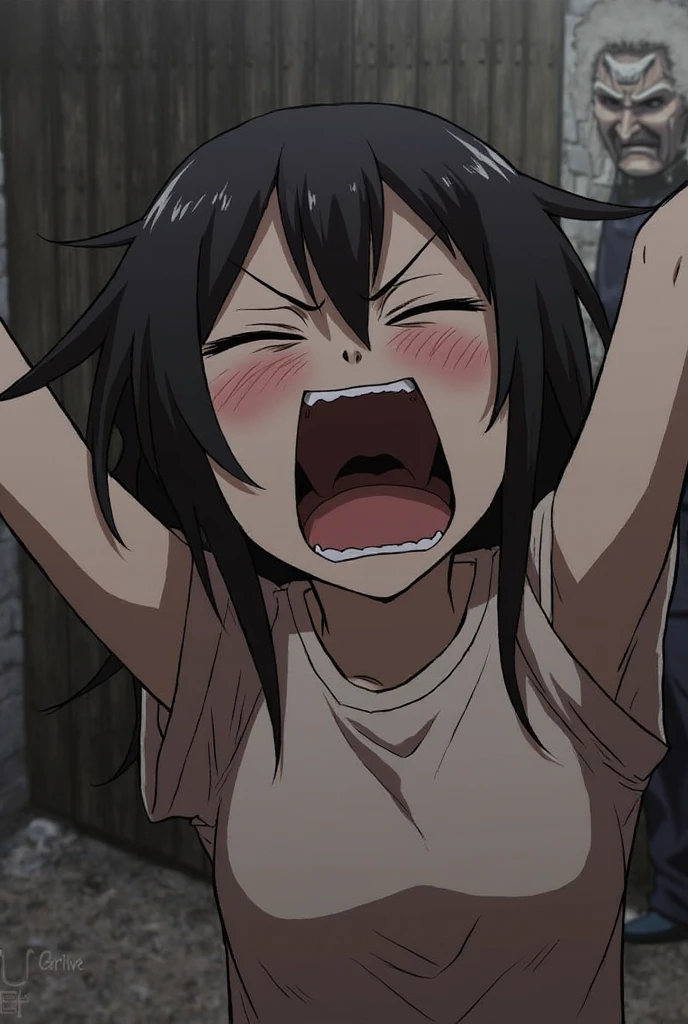collar,leash,cleanched teeths,blush,small tits,fucked silly, ahegao, cum in pussy,
