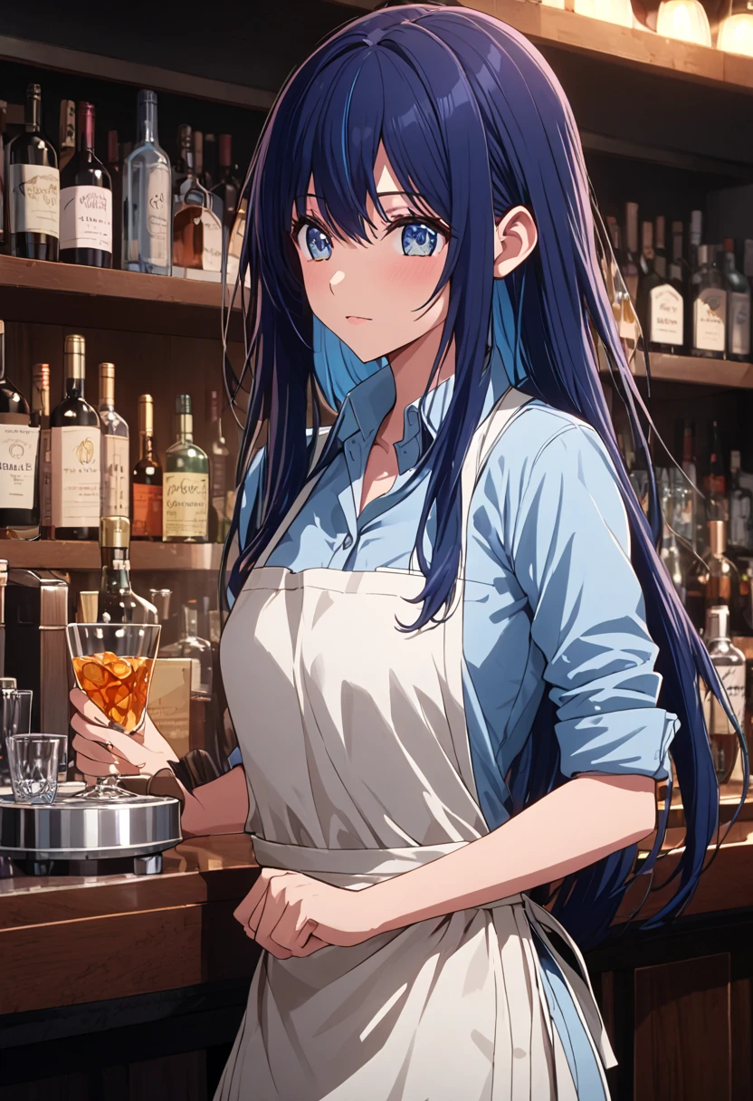 Mulher de anime seduzindo um hemem em um bar. O homem tem uma grande cartola em sua enquanto a mulher tem grandes asas de morcego e um cabelo azul