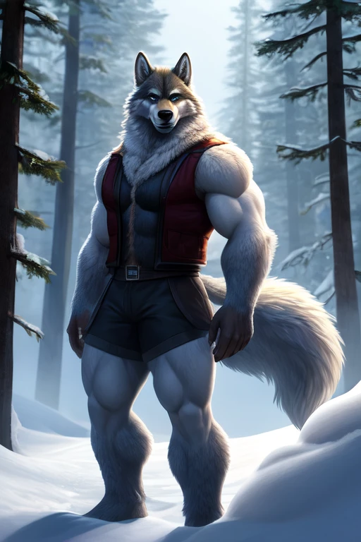 Very muscular feral Alaskan Malamute posing for the camera, Wearing strap. 4K, High resolution, best quality, perfect color, perfect shade, perfect lighting, Posted by e621, hairy body, (Dog:1.2), (four legged dog:1.2), Alaskan Malamute, alone, male, aldult, male, (Very muscular, shallow, strong chest muscles, strong legs, thick structure:1.2), correct ???????, (realistic fur, fine fur, epic, masterpiece:1.2), (Detailed winter background, snow, cabin, night, night sky, Star), Sexy shadows, (through etchin, through fiddler tarant, by Lukis, juice lighting), (delicate eyes:1.2), impressive physique, confident posture, strong posture, confident face, proudly, (looking at camera:1.2), (close to camera:1.2), open mouth, Sticking out tongue, muscle, (Stand facing the camera:1.2), 上Half body, Half body
