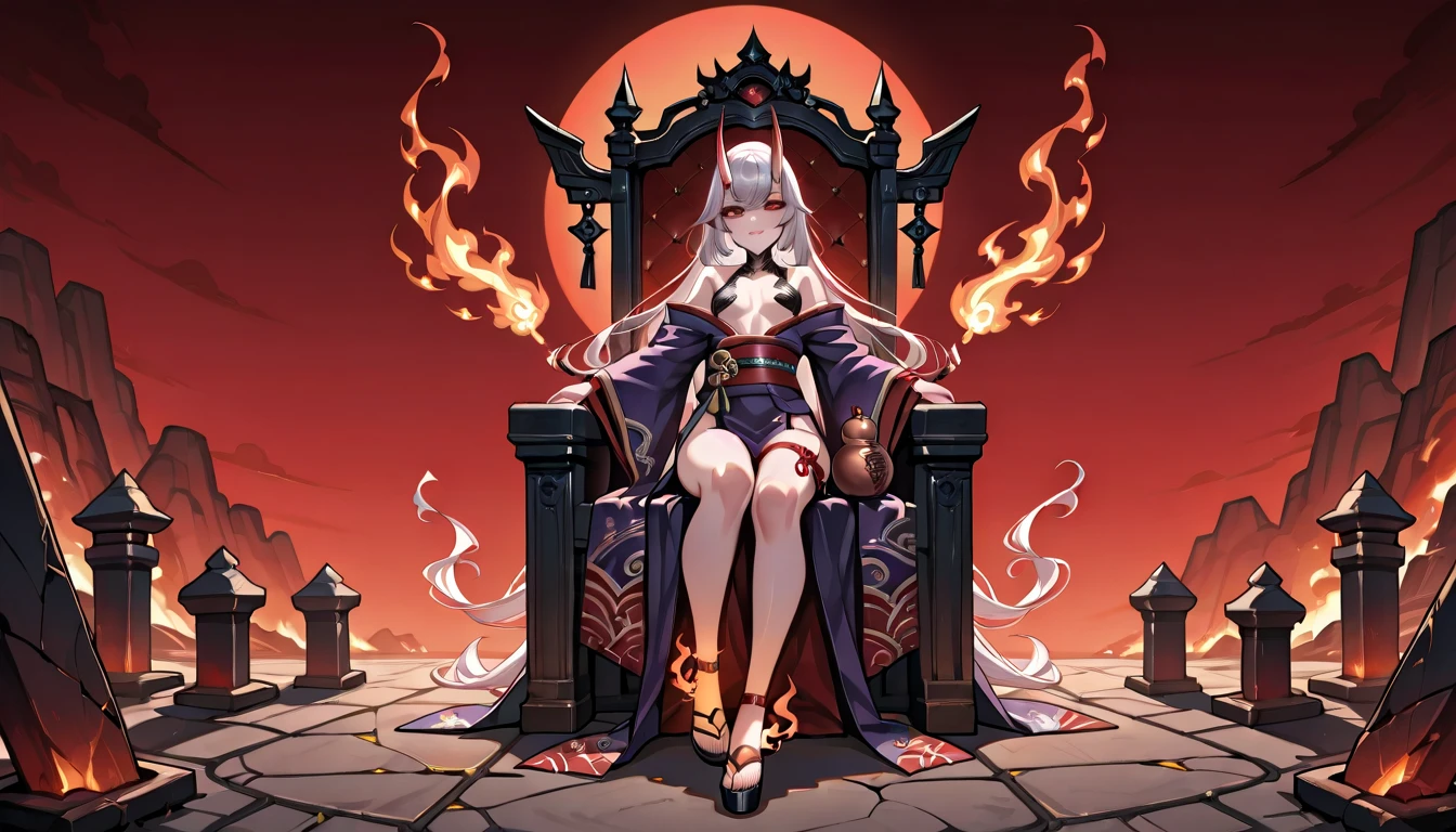 An evil goddess wearing a black and red coat holding his super powerful orb, Has red eyes and sitting along with his super dragon