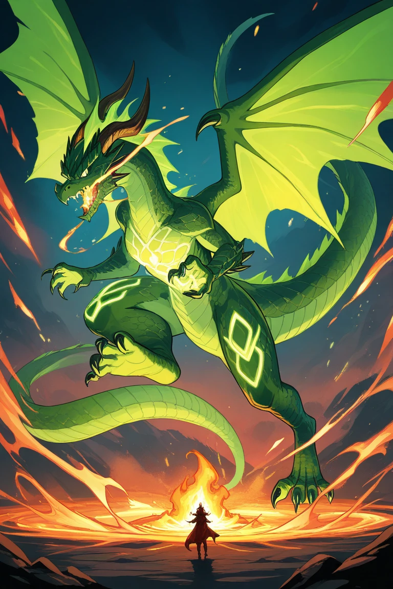 Apocryphal Bookwyrm which is a floating worm-shaped thing made of black bones black dust and eldritch green fire, floating in a green tinted landscape, masterpiece, best quality, (in watercolor painting style)