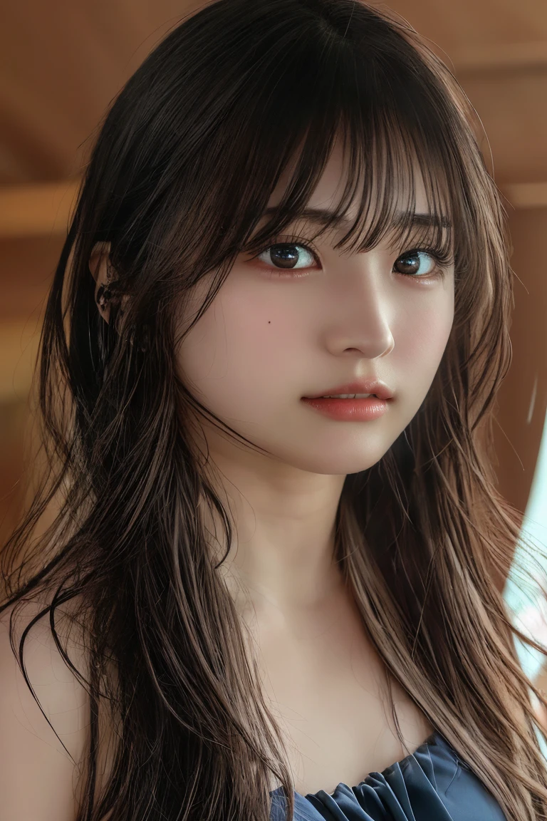 Did G, One person, Detailed skin, View your viewers, Brown eyes, (long hair with bangs:1.2), (large chest:1.0), (middle breast wheel:0.8), (Realistic:1.4), (Highest quality:1.0), (Ultra-high resolution:1.0), 8k, RAW Photos, (masterpiece:0.2), (Pure Eros Face_v1:0.5)
