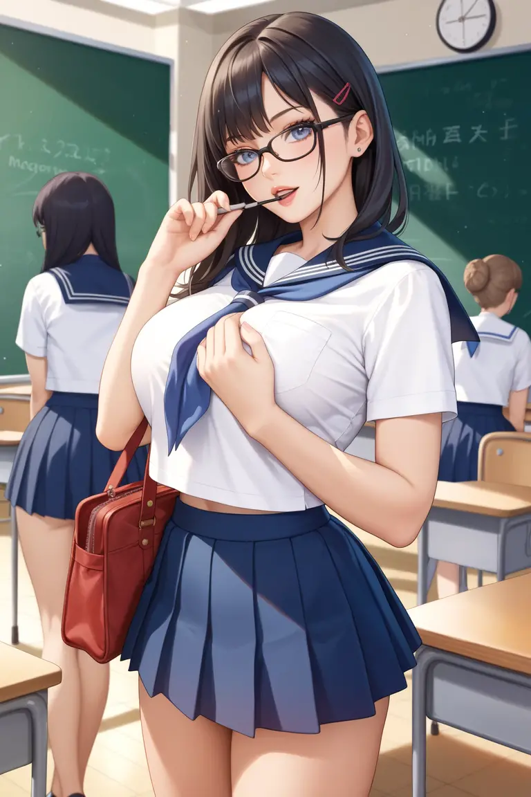 Anime - A woman with silk cheerleading and glasses takes a photo, small curvy loli, a hyperrealistic schoolgirl, a hyperrealistic schoolgirl, Loli wearing silk cheerleading, Cute anime wife in a nice cheerleading costume, Smooth Anime CG Art, anime highly detailed, Seductive Anime Girl, with glasses, photorealistic anime girl render, Detailed Digital Anime Art