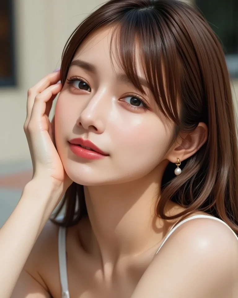 original, (masterpiece), (figure), (Beautiful and vivid background:1.25), (Depth of written boundary:0.7), Highest quality, shape, Very detailed, High resolution, 8k wallpaper, Perfect dynamic composition, Ultra detailed face, Natural Lip , Cleavage, (The eyelashes on both eyes are equal and beautiful.), looking at the camera, (whole body), (smile), (Japanese style, Cafe)