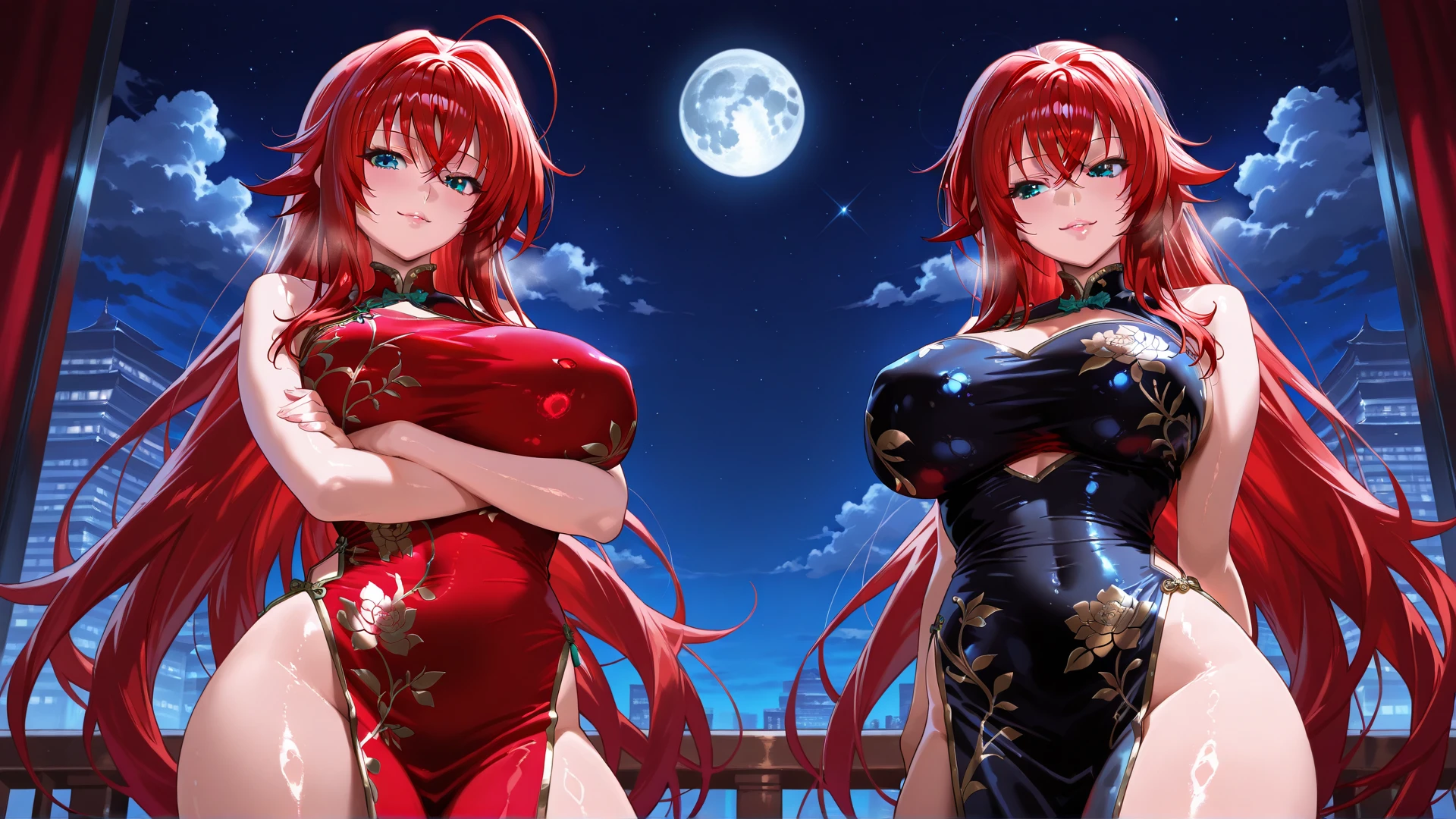 Itsuki Nakano、long red hair、Star-shaped hair ornament、Ahoge、huge tit、(bra very、pantiy)、(red blush:1)、is standing、耳Nipple Ring、a smile、(A sexy)