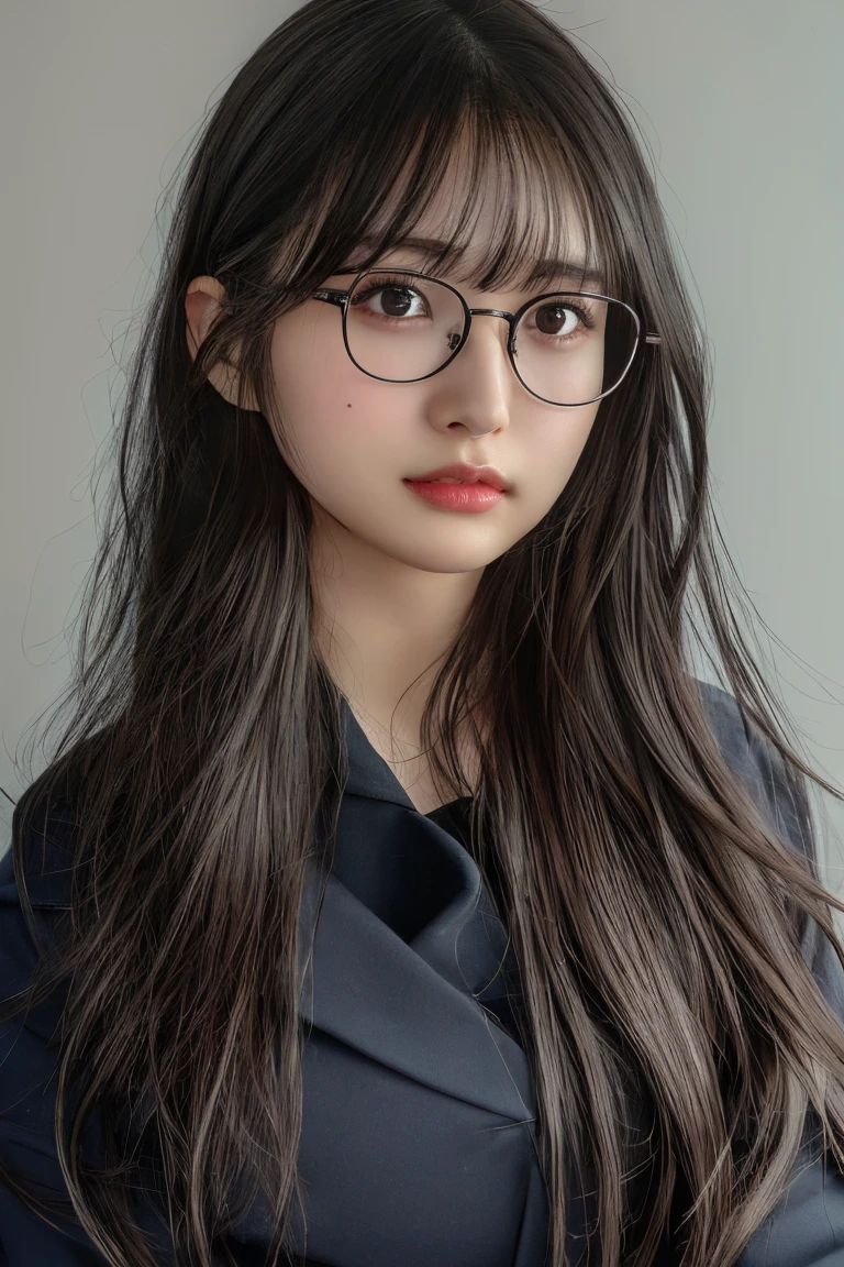 anime girl with glasses and a sweater on, with glasses, anime moe artstyle, cute slightly nerdy smile, cute natural anime face, cute anime girl, anime visual of a cute girl, wavy long black hair and glasses, cute anime face, anime vibes, spectacled, lofi girl, kawaii realistic portrait, cute kawaii girl, (anime girl), an anime girl, good eyes,