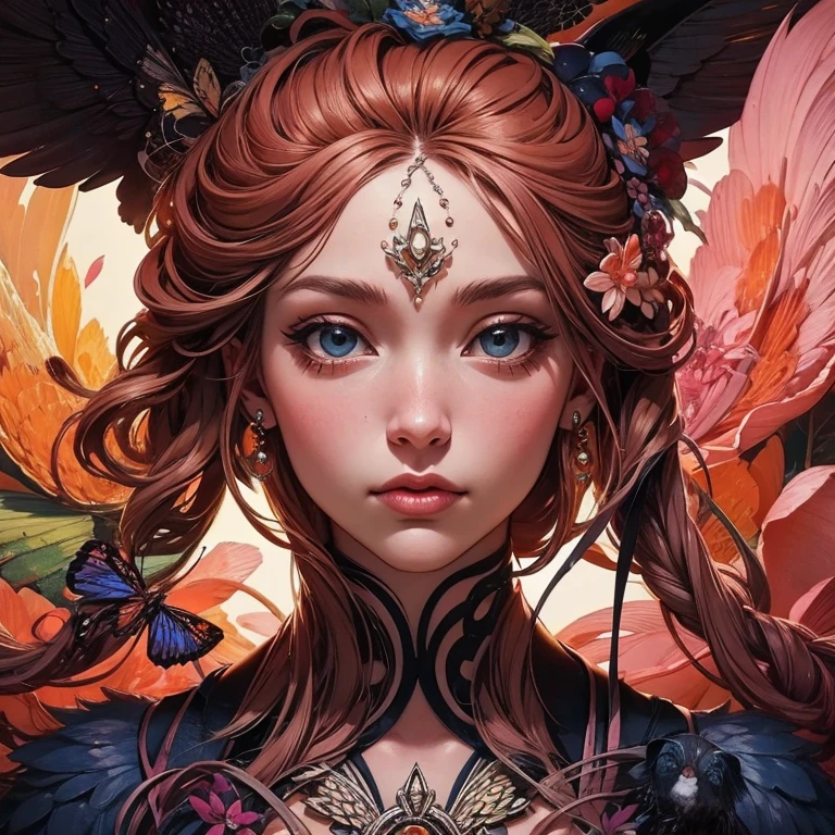 A closeup of a woman with a flowery head and a black dress, arte assombrosamente bela, natalie shau, bela arte digital, lindo arte digital, karol bak uhd, estilo de Karol Bak, linda arte digital linda, Natalie Shau Tom Bagshaw, bela arte digital, retrato surreal bonito, arte digital impressionante, Arte Surrealista Emocional