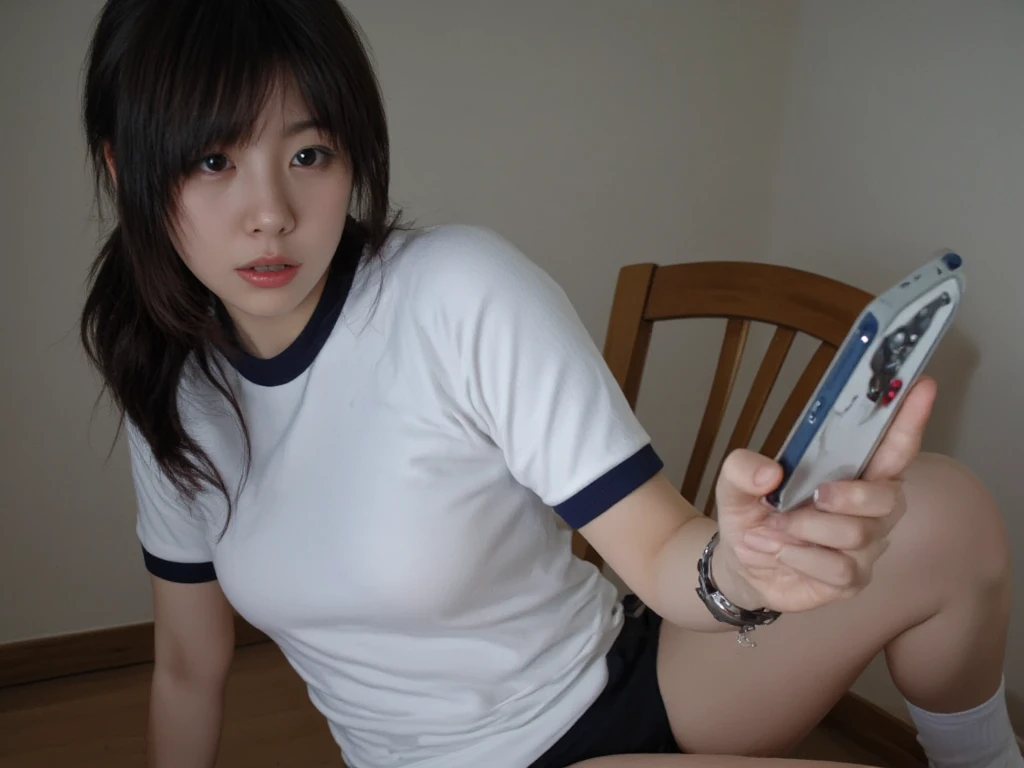 highest quality, Ultra-high resolution, Highly detailed skin, Physically Based Rendering,(shirt with wide open chest、mini skirt),((from below))) ,(((Young face of 18 years old,Japan Schoolgirls、Place both hands on the ground、Topless leaning forward,No bra)))(((panty shot.showing panties,squatting,open legs wide)))(((Small breasts, Nipples are visible, from the front,))),(Japanese school girl uniform),(Blurred Background:1.2), (Cleavage), (Show me her white panties)Long black hair, open chest shirt