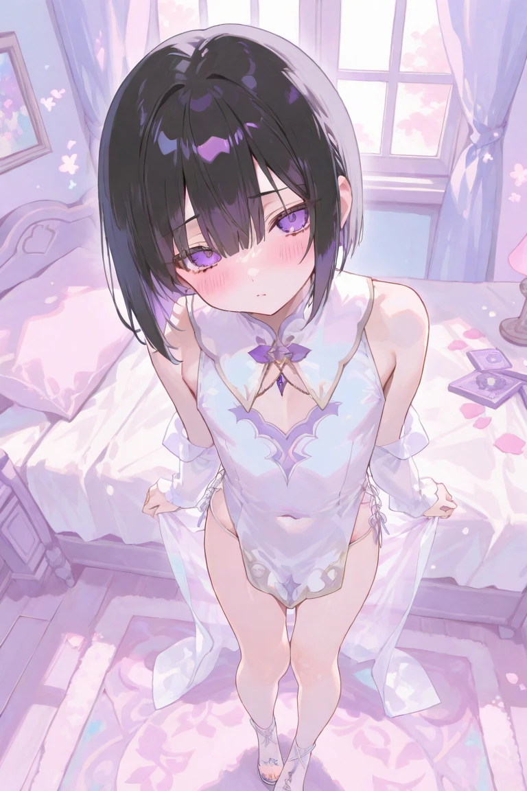 super girl elementary school student, masterpiece, highest quality, abstract, psychedelic, neon, (honeycomb pattern), (creative:1.3), fantasy 00d、 black hair、bob cut with trimmed ends、flat chest、thin crotch、con、belly button、High-leg style、white cloak with pink pattern、pointed nipples、white panties、(((squat)))、transparent clothes、A lot of pink hearts pop out from the crotch..、pray、Underwear that has dug in、((Love juice splashes from the crotch))、Open your、take off、open mouth and drool
