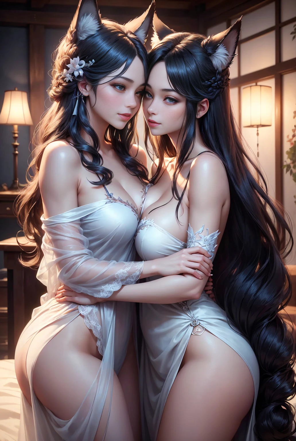 realistic, 1 women , Per HD, 12k, 1080p, slim body, rather big body, six pack body, big round breasts, no clothes, beautiful breasts, looking at the camera, sitting on the sofa, transparent and genitals clear, long black hair, face details, person details, body details, clothing details, hair details, body details, body details, breast details, vagina details, clothes, eye details, sweat details, water details, pose (knees bent and feet opened wide) whole body