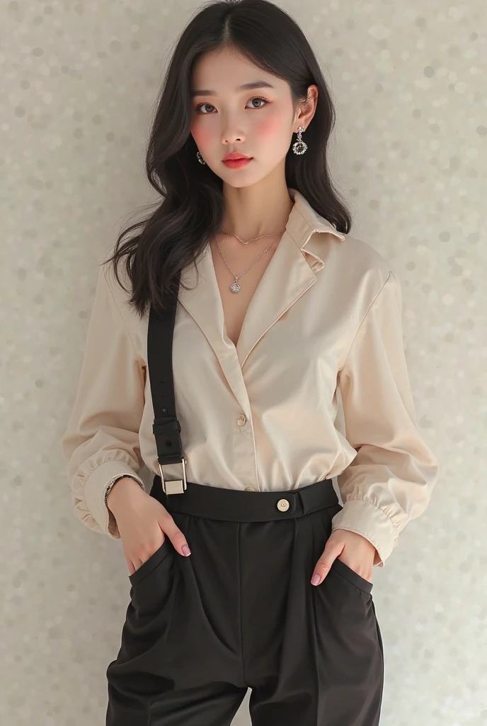 a pretty woman, dressed in white shirt, full body portrait, nice perfect face with perfect face, hyper realistic concept, 8k resolution, photography quality, posing for a photo, photo realistic, half open shirt