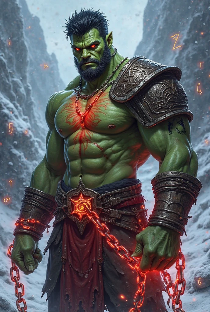 Create me orc with samurai Armor And fire in his arms