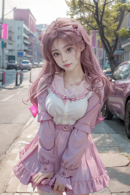Anime girl with pink hair and pink dress holding stuffed animal, splash art anime loli, guweiz, guweiz on pixiv artstation, artwork in the style of guweiz, Lori, guweiz on artstation pixiv, Anime art wallpaper 8k, anime art wallpaper 4k, anime art wallpaper 4k