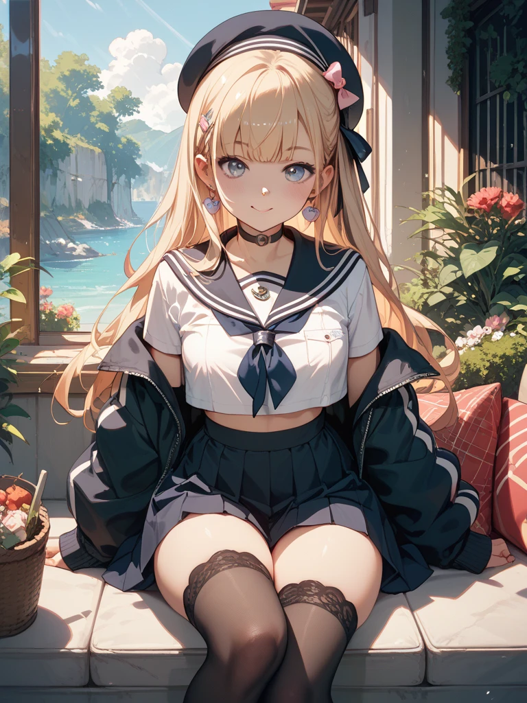 最high quality、best image quality、masterpiece、with a girl((18-year-old、 white underwear、vest bust、bust 85、blonde、semi-long、blue eyes、open your chest wide、valley、happiness、Black wristband on wrist、Slender、Ear Nipple Ring、the whole body is wet、wet hair、naughty face、on all fours、on the bed、Get closer to your audience))high quality、Camera Film Style、With background((Beautiful room at night))、table top、cool style、elaborate design、visual art
