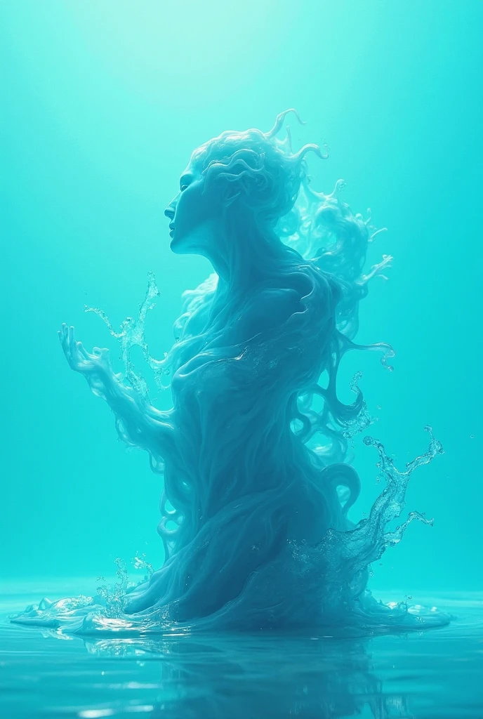 (elemental water, humanoid body made of water: 1.2) sapphire aesthetic, whole body, sky background, fantasy art, being made of water, body of water, woman made of water, angelic