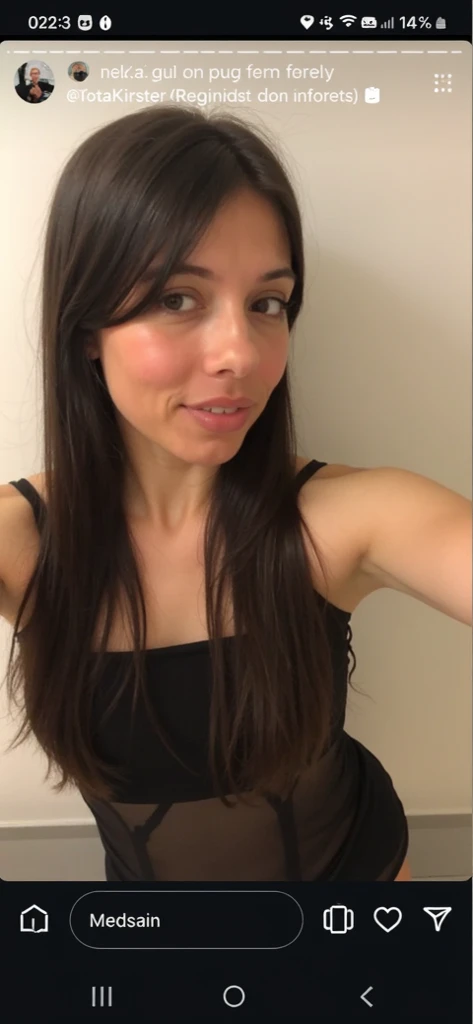 A 40 YEAR OLD BEAUTIFUL THIN ????? GIRL TAKING A SELFIE, Full body view, front view, White skin, VERY LONG AND STRAIGHT BLACK hair, photorealistic,