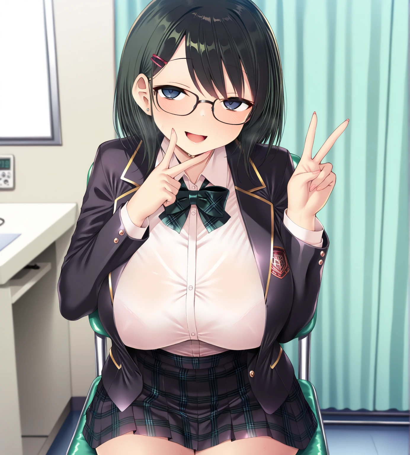 nsfw,uncensored,(highest quality,masterpiece:1.3),disorganized,High resolution,16K, 超High resolution, official art,figure,very detailed,Anime Color,perfect hands, perfect fingers, perfect legs),cawboy shot from front:1.0),cowboy shot,From side,1girl,独奏,idolmaster, (((Ritsuko Akizuki))), (19yo,beautiful girl,cute girl),(((beautiful dark brown eyes))),(beautiful dark brown hair), (((semilong hair))),(ponytails),(wet hair), (wet skin),((glasses:1.5)),(scatter sweat),(steam),(flat chests,midium breasts),OL, Akagi glasses, black suit jacket, Collared jacket, White dress shirt, Collared shirt, Neckline, button, Black pencil skirt, Black Pantyhose,Stiletto heels,((open clothes)),,,((green bra,green panty)),slip,no makeup, sweaty body),(beautiful eyes, shiny eyes), ((big eyes)),(a big smile),(embarrassed),((one eye closed)),(open mouths),(deep breathing),(blush cheeks),saliva, (pubic brown hair:1.5), BSP, pussy juice dripping,(tall man:1.2), (penis:1.2), (girl hold a penis:1.4), hetero, (cum out:1.2), looking at penis, indoor, 1girl have kneeling,office,night time,(bitch),(Commemorative photo:1.5),(spoken heart:1.7),(look at viewer),(IDcard:1.5),