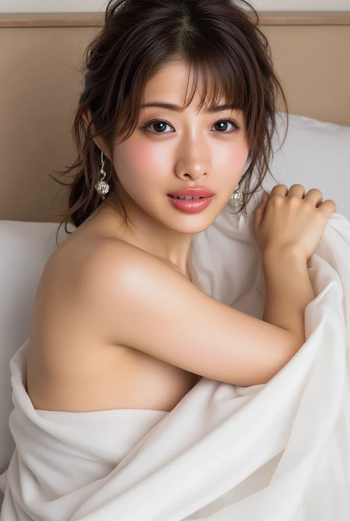 (Red summer yukata:1.4),
((highest quality, 8k, masterpiece: 1.3)), Perfect body beauty: 1.4, (Breast A cup:1.2), Small breasts, Round shaped breasts, Perfectly shaped breasts, Highly detailed face, Beautiful woman, (Dark brown shortcuts), Slim face, Highly detailed face and skin texture, Highly detailed lips, (Realistic:1.4),

((24-years-old, A sexy beautiful announcer:1.2)),

((Narrow Japanese-style room, Shoji screen, Squatting on a white bed, She starts taking off her clothes one by one., See-through underwear, I can see your beautiful thighs, Manicured pubic hair:1.7)),
((Sexy atmosphere, hold out your lips, Feeling it when it is inserted into the female genitals, A sigh escapes, Disheveled Hair, Hold your chest with your hands)),

((Dark room, Lantern:1.2)), 
((Squint your eyes)), 
((purse your lips:1.2)),
((Blushing:1.2)),
((Open your mouth a little to show your white teeth)), 
((Small breasts,Flat Chest:1.2)),

Narrow shoulders, Long, slender legs, Thin waist, 
Ultra-detailed skin, Glossy Skin, Ultra detailed face, Ultra detailed breasts, 
Ultra-detailed eyes, Slit eyes, Brown eyes, double eyelid, Beautiful thin eyebrows, Thin, long eyelashes, 
Ultra-detailed lips, Fuller lips, Glossy pink lips, Flushed Cheeks, White teeth, 
Beautiful actress&#39;s languid make-up, Pink lipstick, Smoky eyeshadow, Eye foundation, 
Dark brown hair, Delicate and soft hair, Hair blowing in the wind, 
(Elegant curly hair, short hair, Straight Hair:1.5), Layered Cut, (Blunt bangs:1.2),
