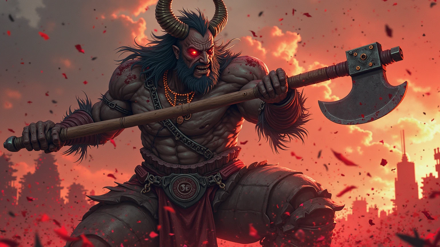 Oni oriental, with sword of fire