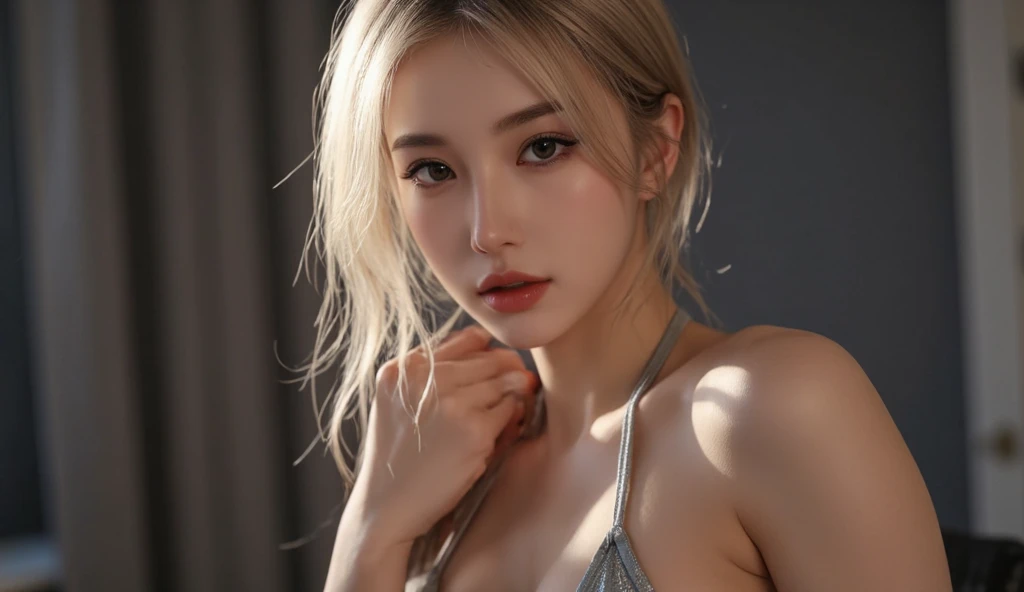 White Background、Professional Lighting、(((Professional Lighting 1.5)))、Translucent skin texture、Beautiful Skin、Beautiful Skin、、(((Whitening 1.5)))、、、音符のEcstasy、((Nude 1.5))、、Mid-shot photo、Simple earrings and necklace、((white hair))、Tie your hair up、sex appeal、Sex Appeal、Ecstasy、(((Kneeling 1.5))、(((1.85)))