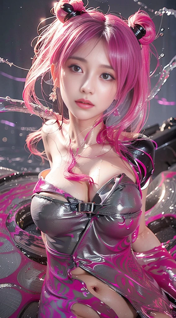 xuer hologram Laser dress ((Sexy long legs)), ((Full breasts, Visible cleavage)), Sweet maiden, sweet smile, Variety of slim and cute beauties, Slender figure, Multi-colored hair,Striped hair,Cross Bangs,Messy hair,Colored contact lenses,Flower-shaped pupil,make up,shy,Blush,Parted lips,Heavy breathing,moan,torogao,Surrealism,Realism,Movie Lighting,Relief,Sony FE GM,Retina,masterpiece,precise,Anatomically correct,Textured Skin,Super Detail,High Detail,best quality,Beautiful dance dynamics, Bright pastel colors, Visible cleavage, Pretty and beautiful, Sexy long legs, Ethereal,Mixing reality and fantasy elements, Complex patterns, rich and colorful
