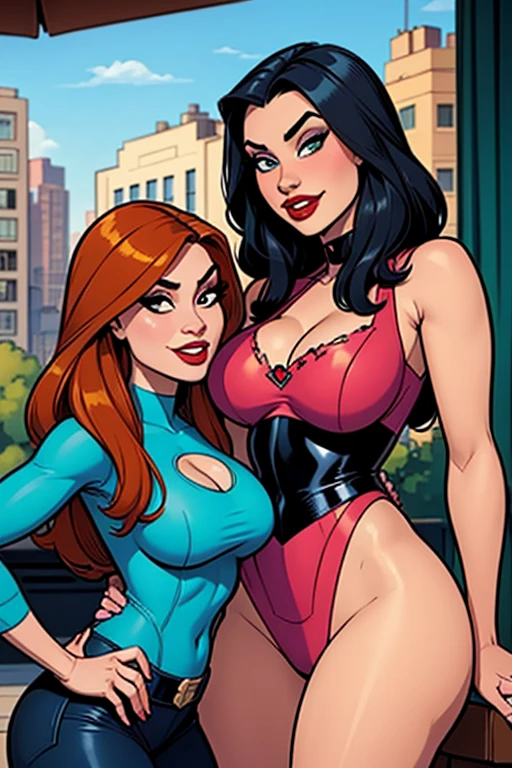 4k, digital drawing, improve quality, a drawing of two women in black and red outfits, Black and White and Red, red and black and white, J. Scott Campbell, by Bill Ward, J.. Scott Campbell, beautiful comic art , by Ryan Stegman, White and black, by Bruce Timm, inspired by Bruce Timm, spider woman!!!!!, red black and white, comic book pinup style