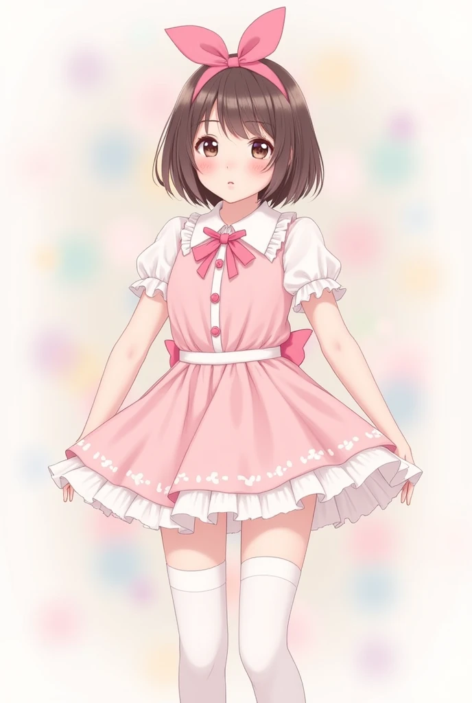 1girl, loli, 4 years old, cute daughter, happy, twintail hair, short hair, cute pink mini dress, upskirt, sexy body, vagina spread cameltoe, (white panties side tie), white background